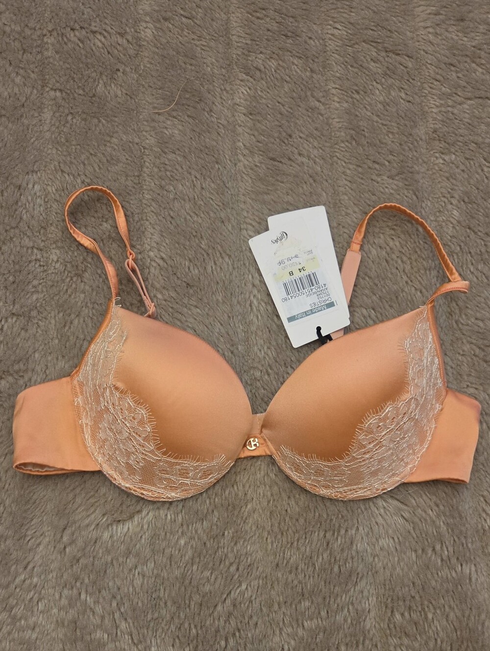 NEW Tags Christies Silk And Lace Luxury Push Up Bra, Made In Italy